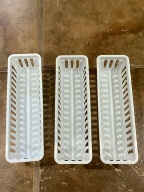 Slim White Plastic Organizer Trio - Ventilated Drawer Bins